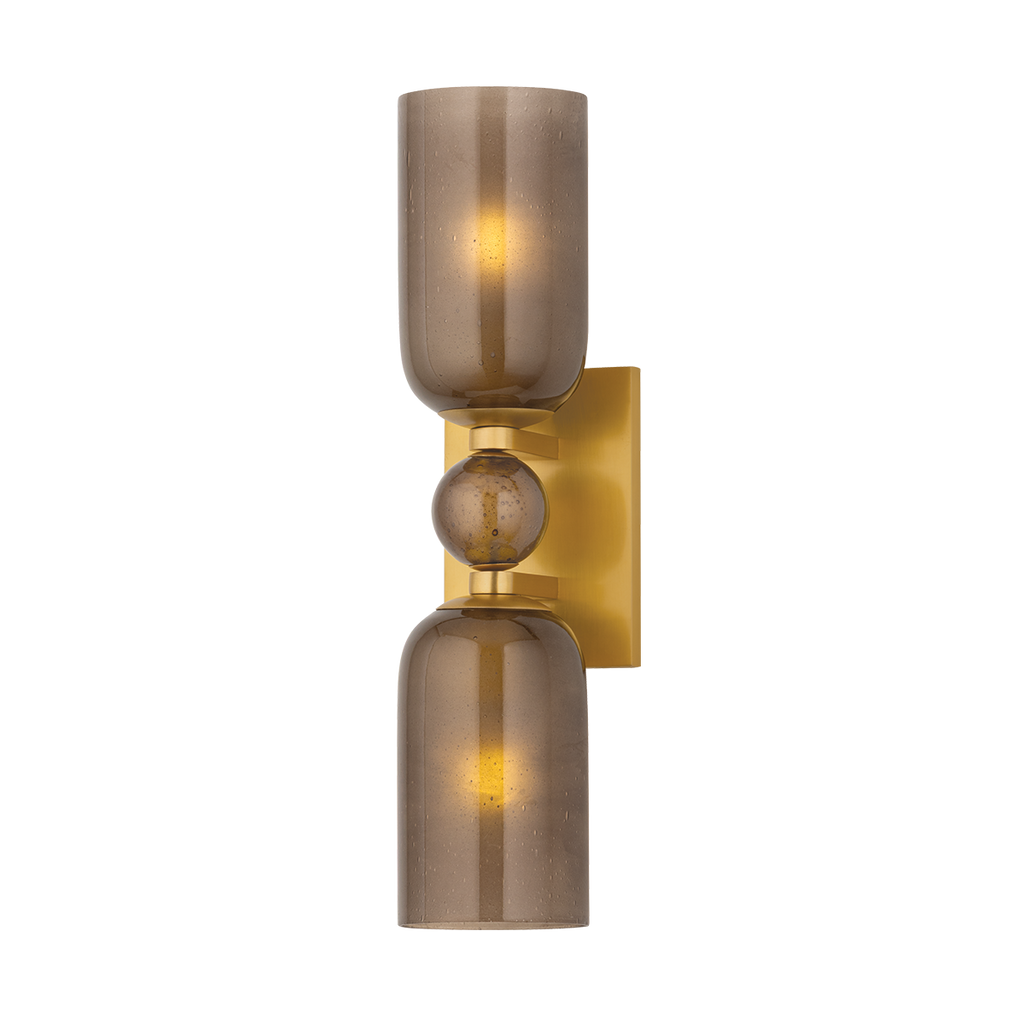 Aplique de pared HURLEYVILLE de 2 luces en latón envejecido con pantallas de cristal bronce texturizado