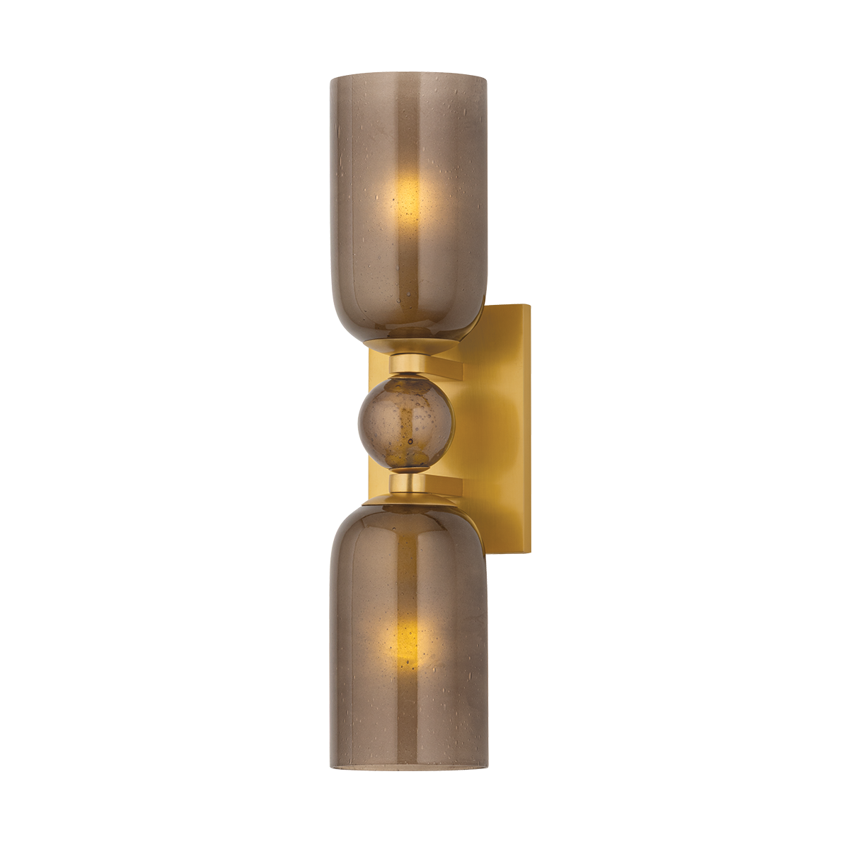 Aplique de pared HURLEYVILLE de 2 luces en latón envejecido con pantallas de cristal bronce texturizado
